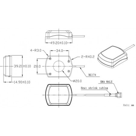 GPS Active Antenna SMA  male 3m