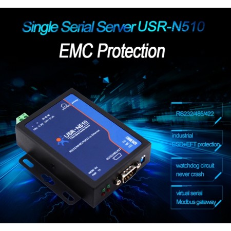 Industrial Serial to Ethernet Converter, 1x RS232/RS484/RS422